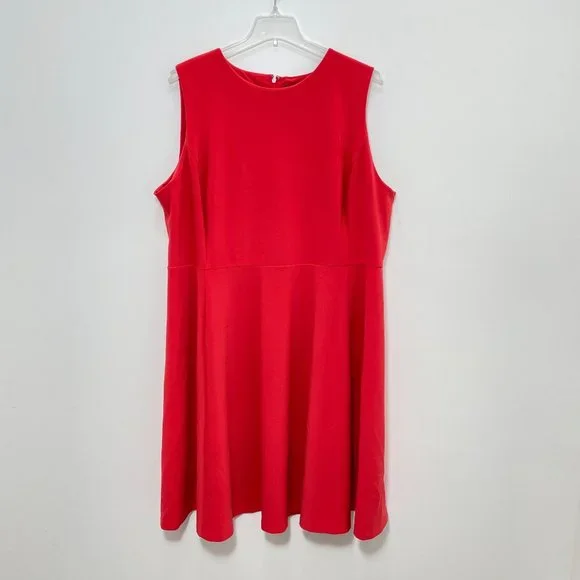Ralph Lauren Women Dress 24W Red Midi Sleeveless A-Line Round Neck Plus Size New